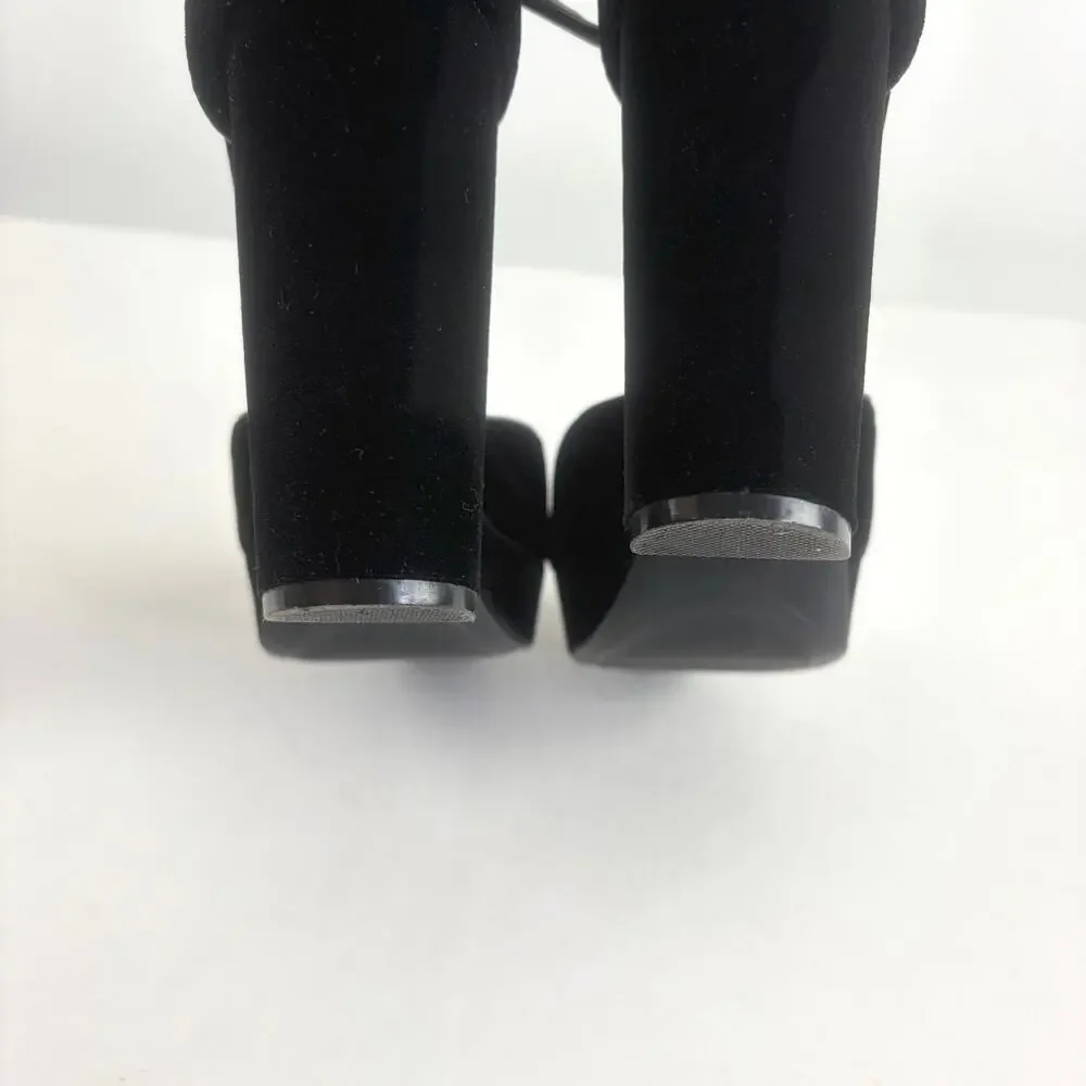 DV Target Black Velvet Platform Pumps Block Heel Ankle Strap Size 10